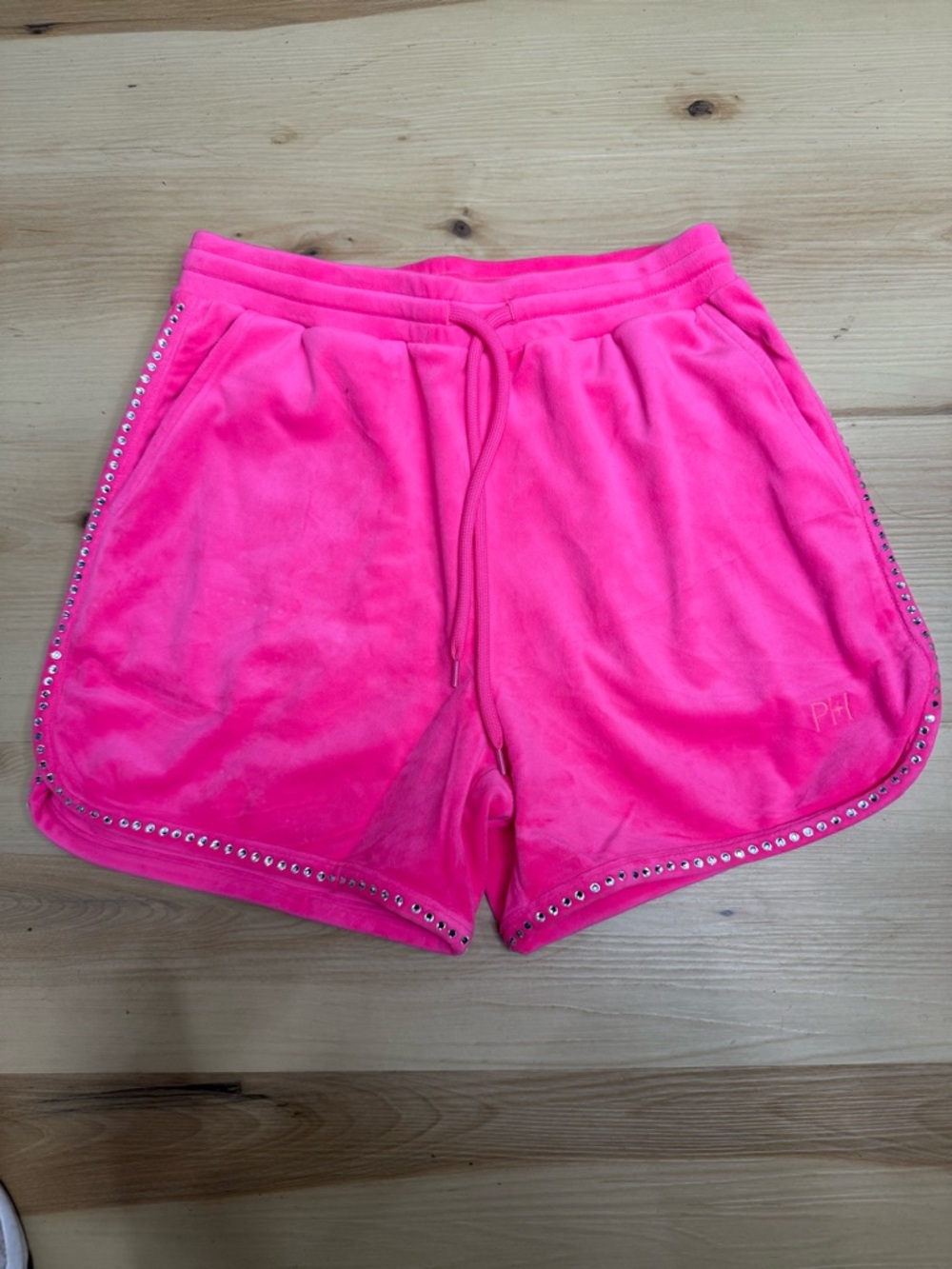 Paris Hilton Hot Pink Velour Athletic Shorts with Stud Trim